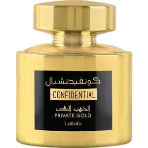 Lattafa Confidential Private Gold perfume bottle