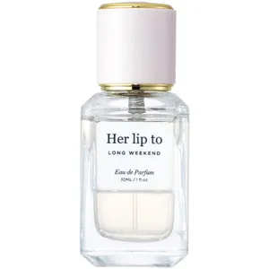 Her lip to BEAUTY Long Weekend perfume bottle