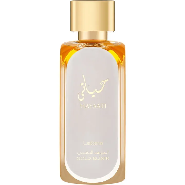 Lattafa Hayaati Gold Elixir perfume bottle