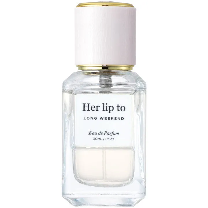 Her lip to BEAUTY Long Weekend perfume bottle