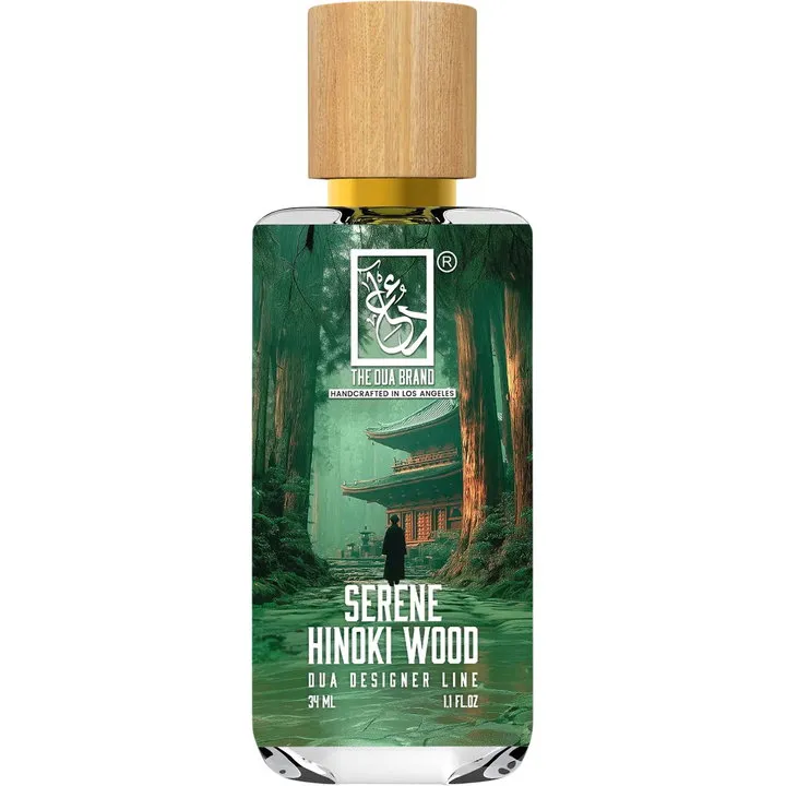 The Dua Brand Serene Hinoki Wood perfume bottle