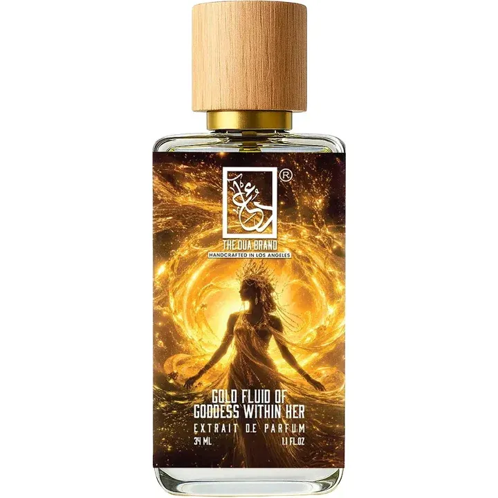 The Dua Brand Gold Fluid of Goddess Within Her perfume bottle